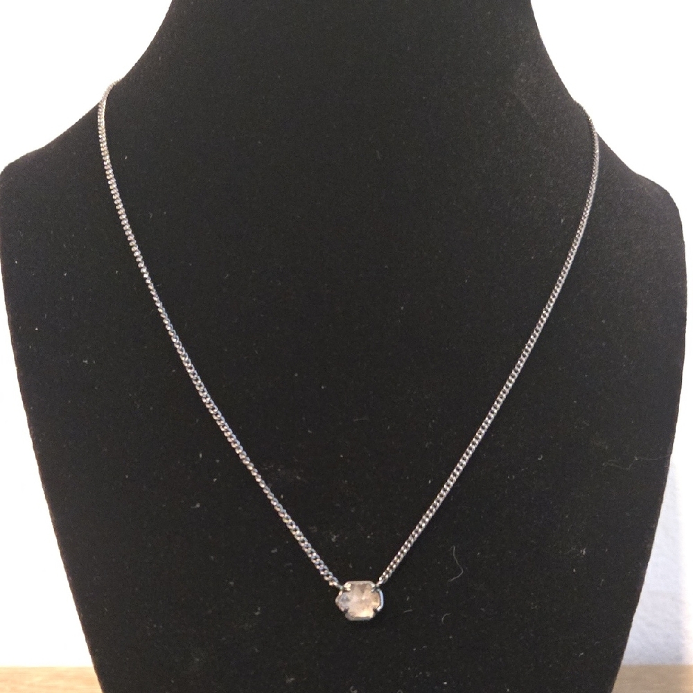 Kendra Scott Gunmetal Pendant Necklace with Clear Gem